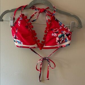 COCOSHIP Red Floral Halter Bikini Top Size 8